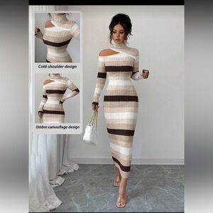 Elenzga Elegant Ombre Off-Shoulder Midi Bodycon Dress, Autumn/Winter